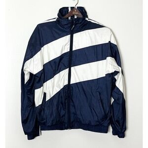 Vintage Wilson Tennis Jacket Men's Medium Navy Blue White Windbreaker 90s Sports